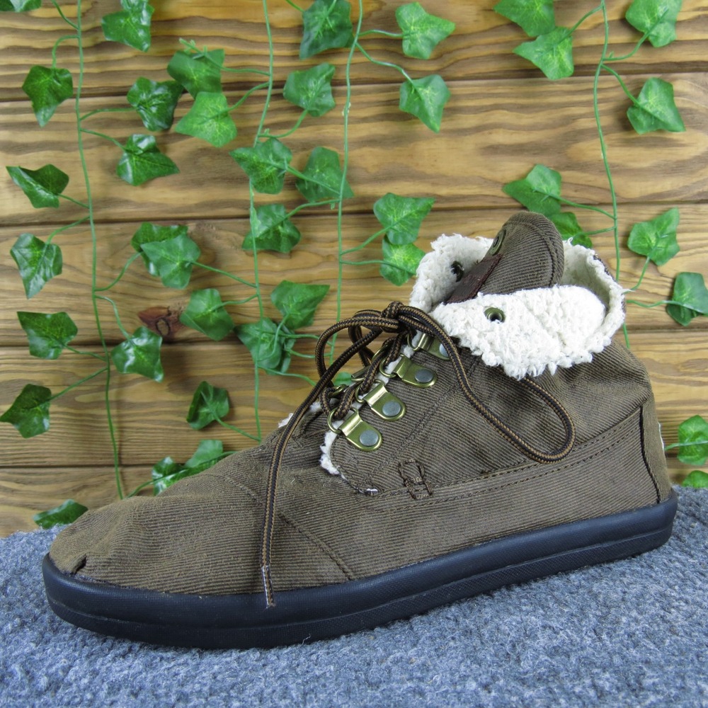 Toms Highland Women 8 Brown Corduroy Lace Up Boots Faux Shearling Lined